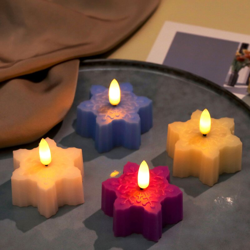 LED Candle Manufacturer - Creative PP White Flicker Wick 3D Snowflake Shape Flameless Pillar