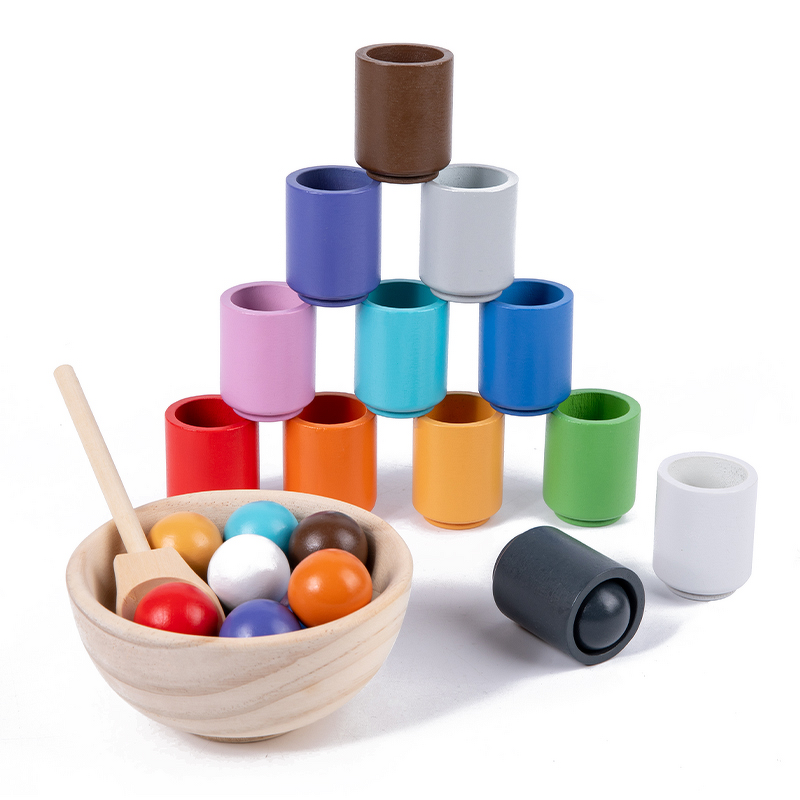 Educational Toy Manufacturer - Hot Sale Balls in Cups Wooden Sorter Game 12 Balls Color Sorting