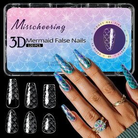 3D Mermaid Nail Tips - 140Pcs Soft Gel Full Cover Acrylic Extensions