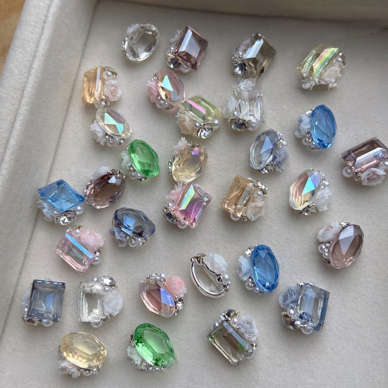 3D Nail Charms - Crystal Pile Diamond Heart Rectangular Pearl Alloy Jewelry