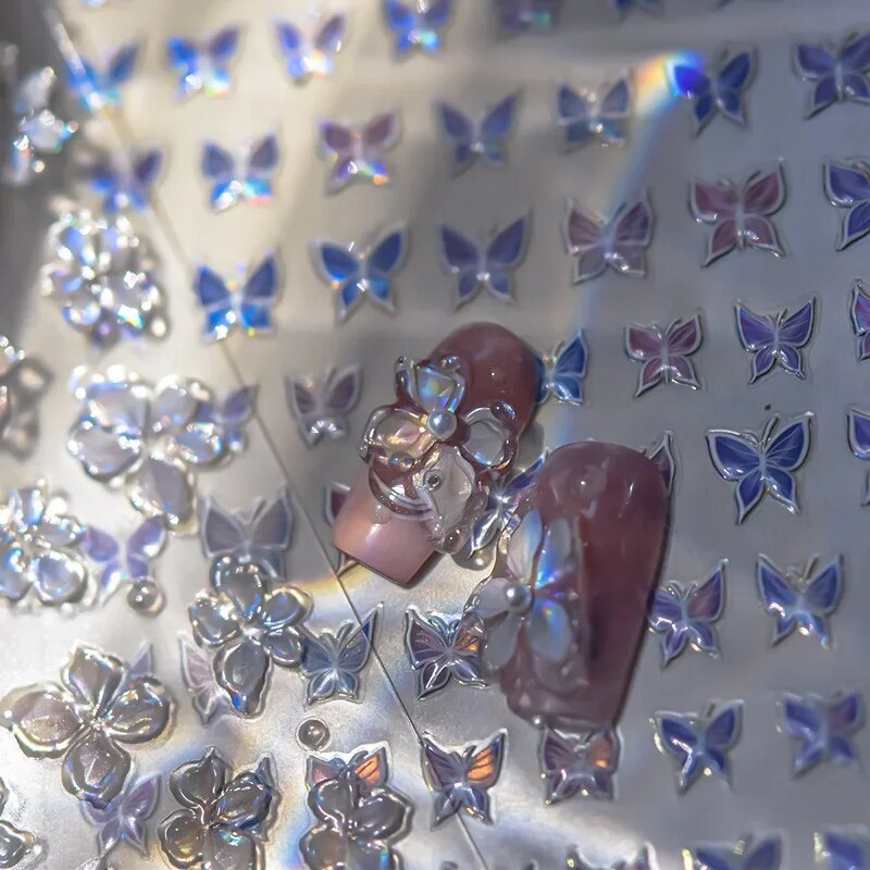 5D Gel Nail Stickers - 2025 French Tomoni Jelly Shine Flower Spa Decals