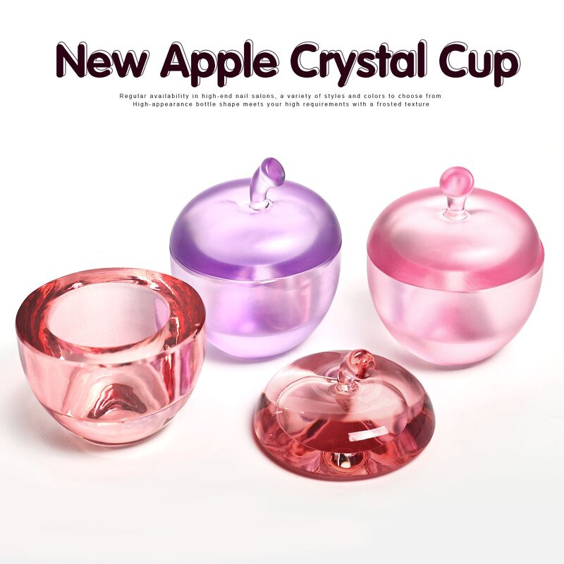 Apple Shape Dappen Dish - Crystal Washing Cup with Cover Nail Brush Cleaning Pot