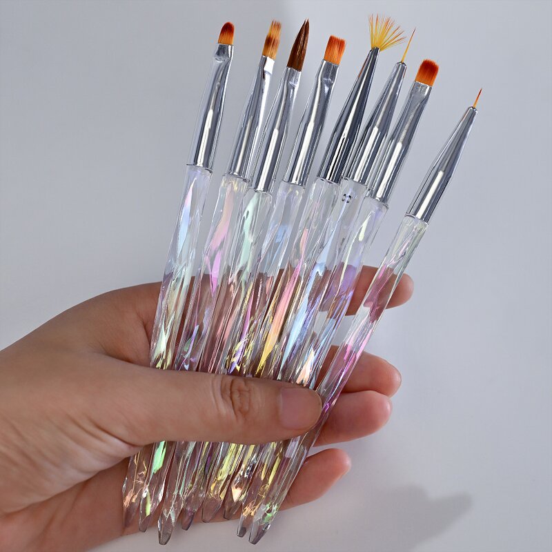 Manicure Brush Set - 8pcs Multifunction Gradient 3D Carving Painting DIY Tool