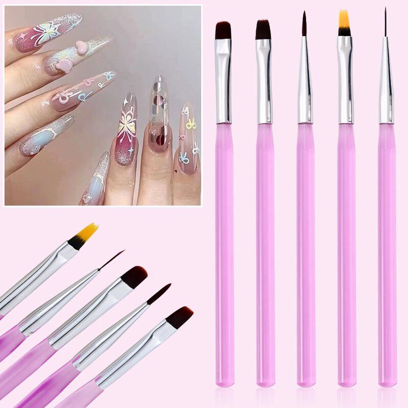 UV Gel Brush Set - 5Pcs Ocean Blue Translucent Extension Painting Acrylic Tool