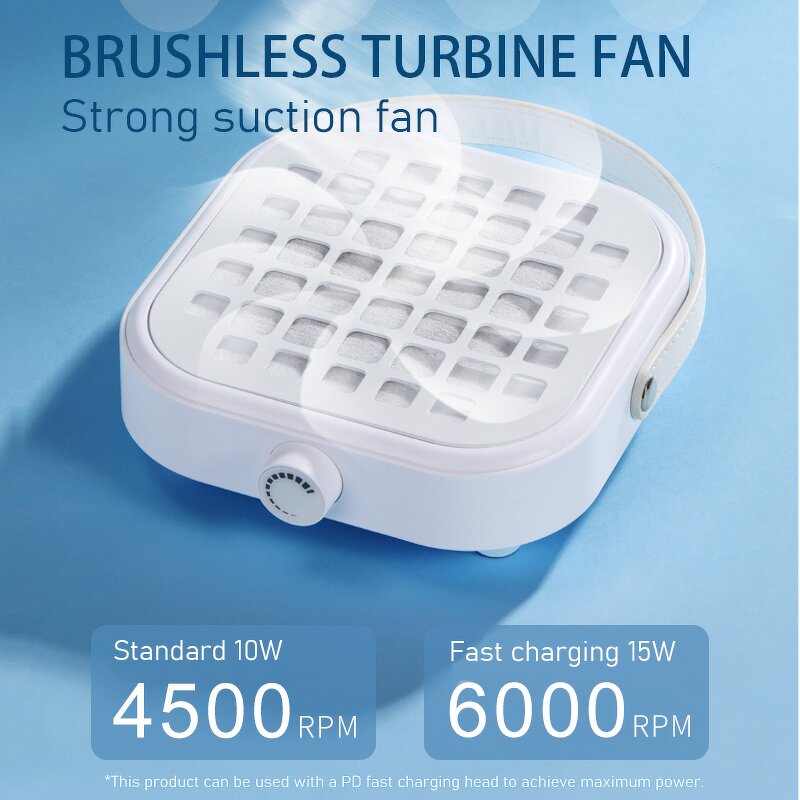 Nail Dust Collector - 6000RPM White Diamond High Suction Rechargeable Cordless