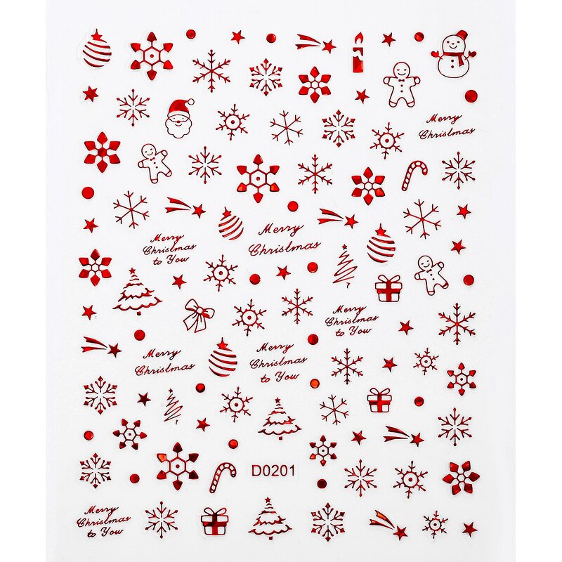 Christmas Nail Sliders - Reflective Gold Silver Elk Bells Snowflake Winter Decals