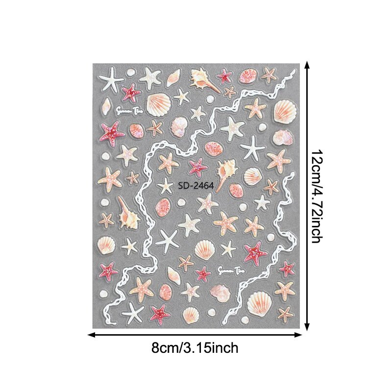 5D Nail Stickers - 2025 Ins Colorful Starfish Shell Ocean Beach Decals