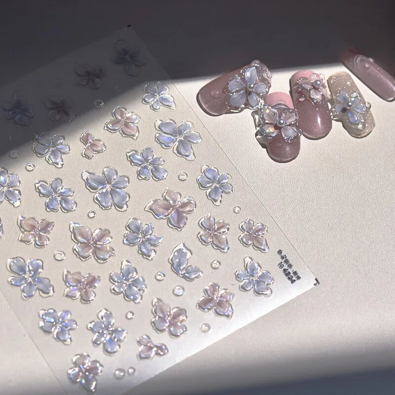 5D Gel Nail Stickers - 2025 French Tomoni Jelly Shine Flower Spa Decals