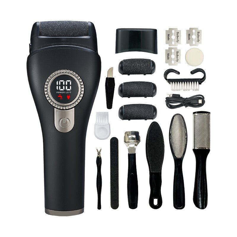 USB Foot File Kit - Rechargeable 3 Rollers Waterproof 3-4 Hours Pedicure Tool