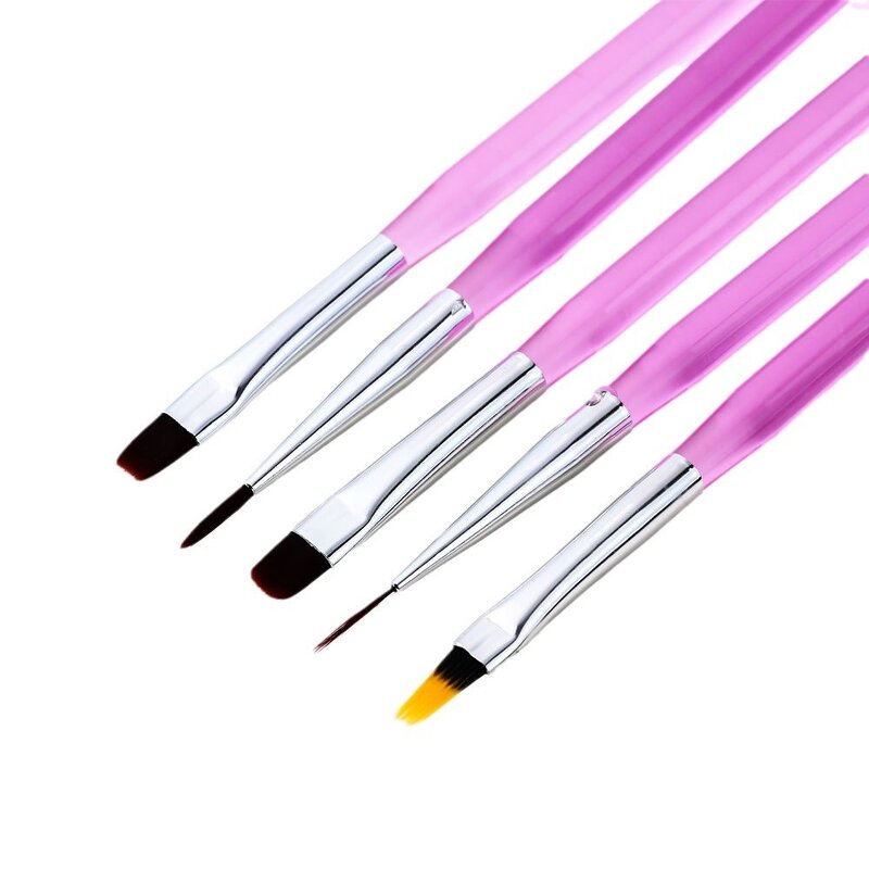Acrylic Nail Brush Set - 5Pcs Purple Extension 3D Carving Manicure Salon Tool