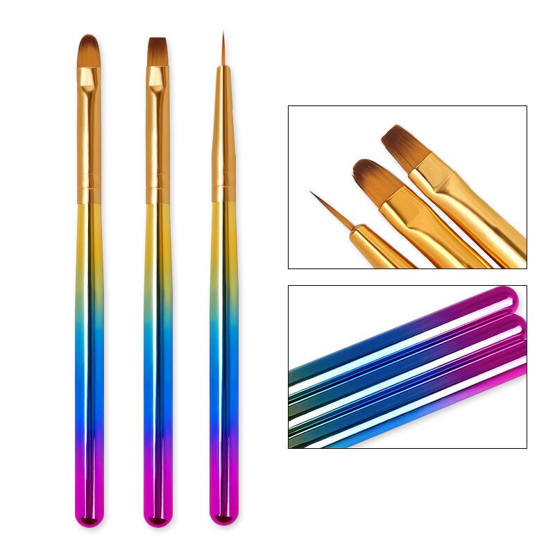 Nail Art Brush Set - 3pcs Nylon Hair UV Gel Drawing Liner Pen Colorful Tool