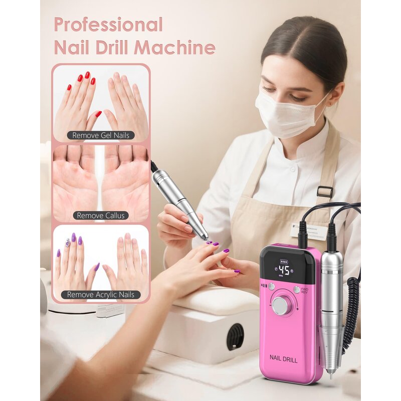 45000RPM Nail Drill - Electric Portable Rechargeable Sander Home Salon Use