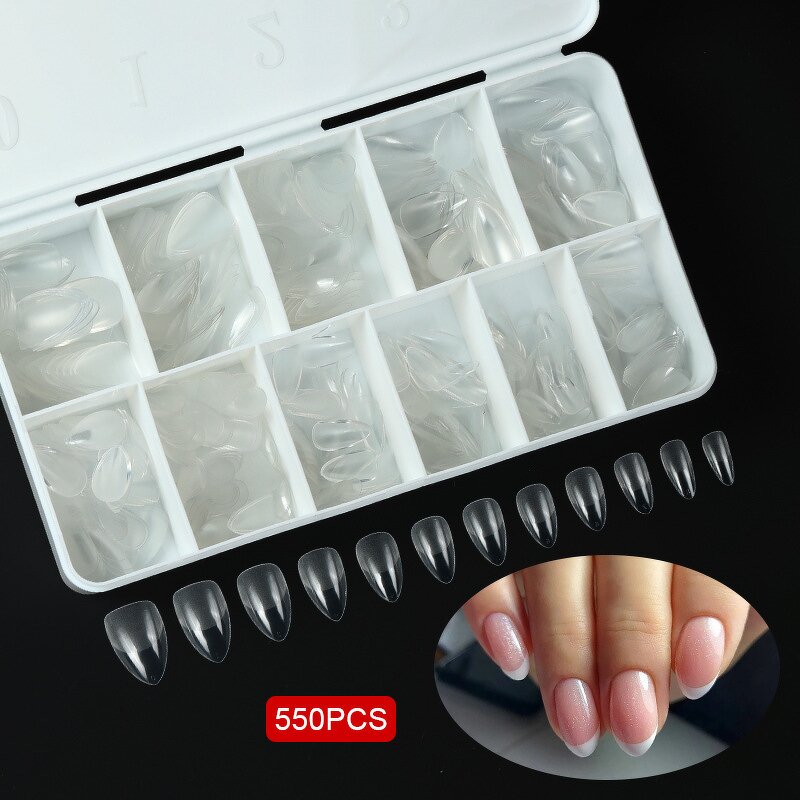 Soft Gel Nail Tips - Semi Matte Almond French Coffin Full Cover Ultra Thin Tips