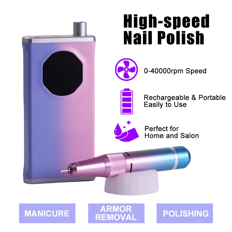 40000 RPM Nail Drill - Rechargeable Portable Powerful Acrylic Gel Salon Kit