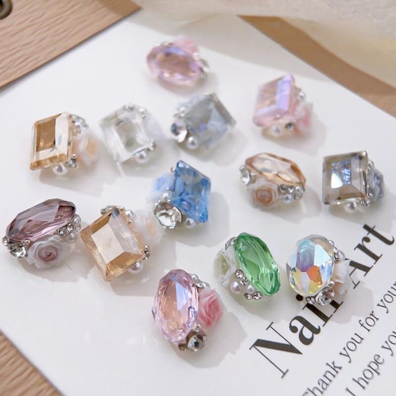 3D Nail Charms - Crystal Pile Diamond Heart Rectangular Pearl Alloy Jewelry