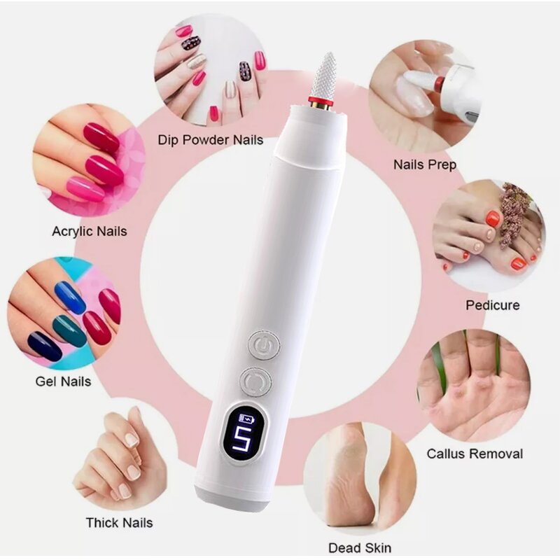 5 Speed Nail Grinder - Portable Rechargeable Cordless LED Display Manicure Tool