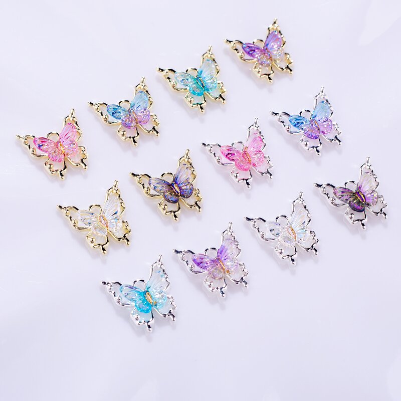 Butterfly Nail Charms - 10pcs Color Gradient 3D Glitter Kawaii Manicure Decor