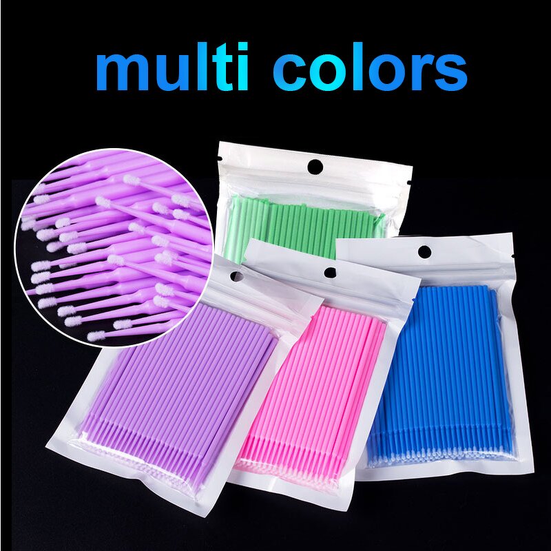 Micro Eyelash Brush - 100 PCS Pink Grafted Lash Remover Cleaning Cotton Swabs
