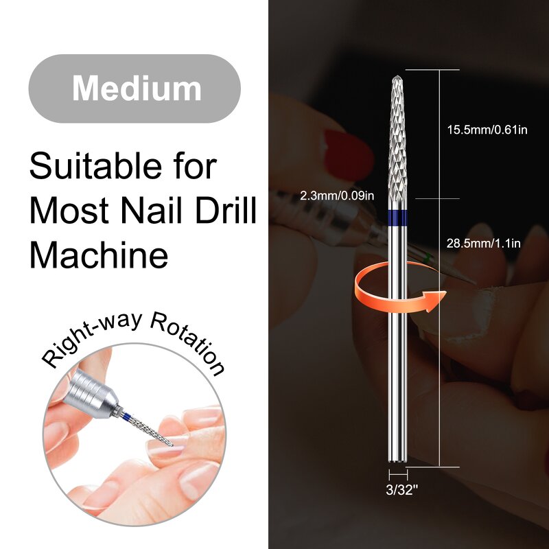 Tungsten Steel Nail Drill Bit Set - 10-Piece Rainbow Diamond 3/32" Milling Cutter