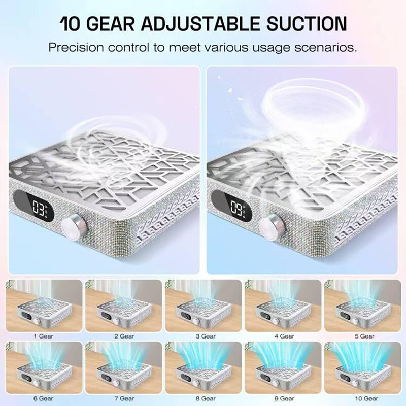 48W Nail Dust Collector - Large LCD Display Brushless Rechargeable Cordless Tool