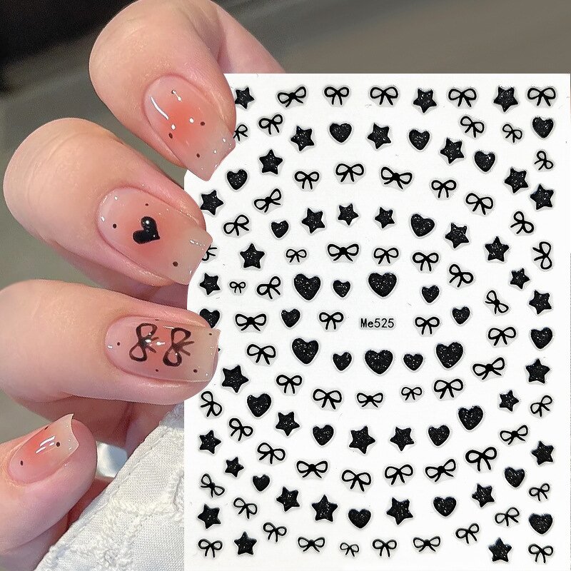 3D Nail Stickers - Shining White Ribbon Bow Star Heart Manicure Decoration