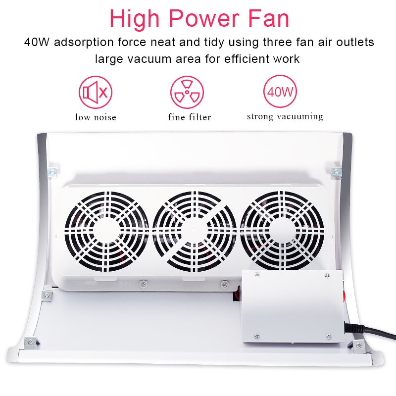 40W Nail Dust Collector - 3 Fan Powerful Low Noise Professional Salon Tool
