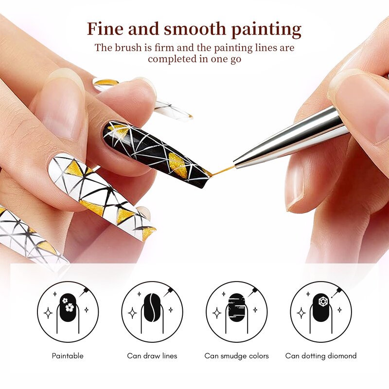 2-in-1 Nail Art Brushes - 5pcs Dual-Ended Liner Crystal Handle DIY Manicure Tool