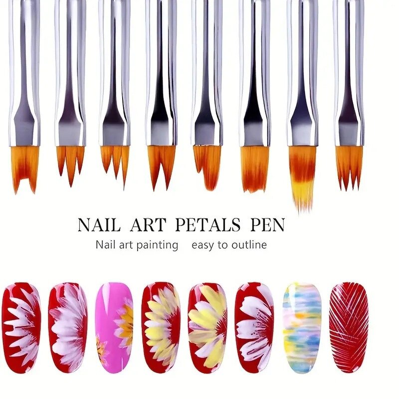 Nail Art Brush Set - 8pcs Painting Liner Stamping Draw Print Pen Manicure Tool