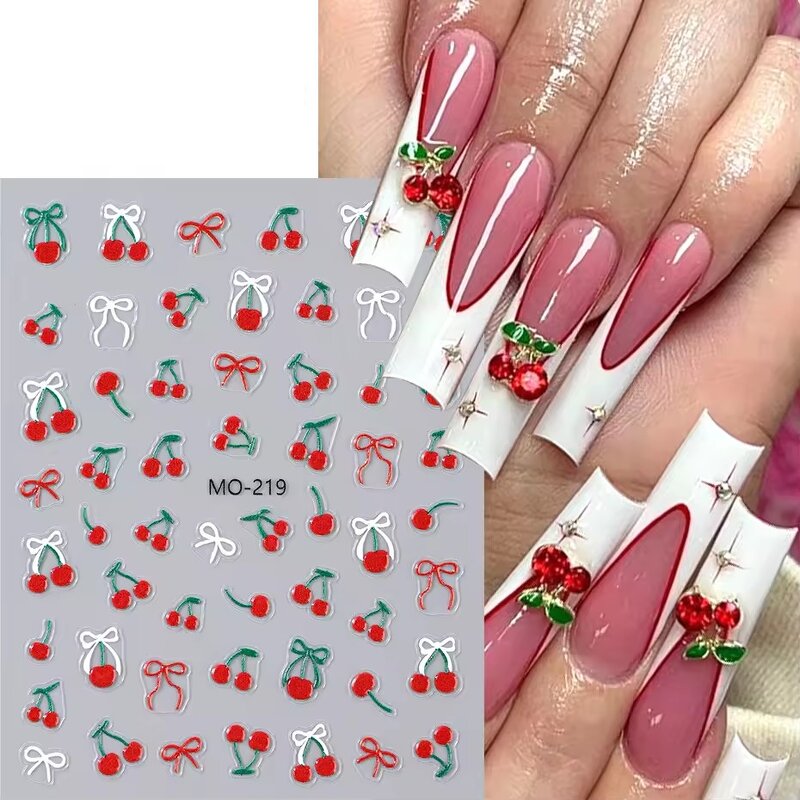 Semi Cured Gel Stickers - 5D Luxury Floral Butterfly Cherry UV Art Nail Tool