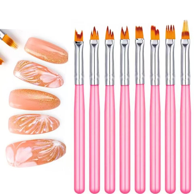 Nail Art Brush Set - 8pcs Painting Liner Stamping Draw Print Pen Manicure Tool
