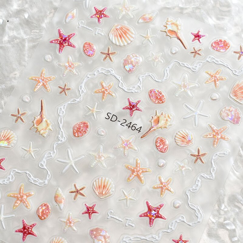 5D Nail Stickers - 2025 Ins Colorful Starfish Shell Ocean Beach Decals