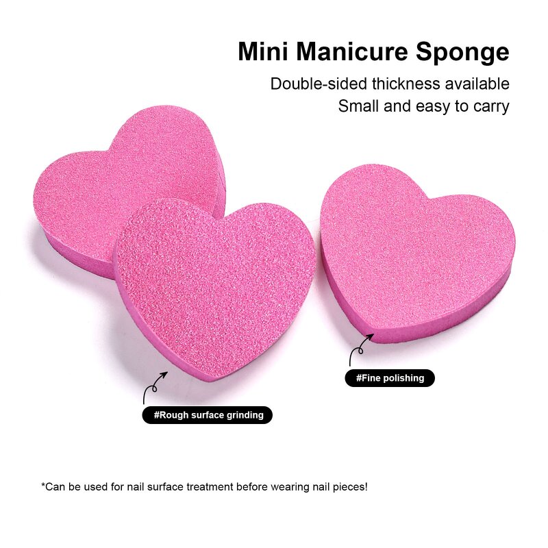 Heart Sponge Nail File - 100/180 Mini Pink Double Side Trimmer Buffer Tool