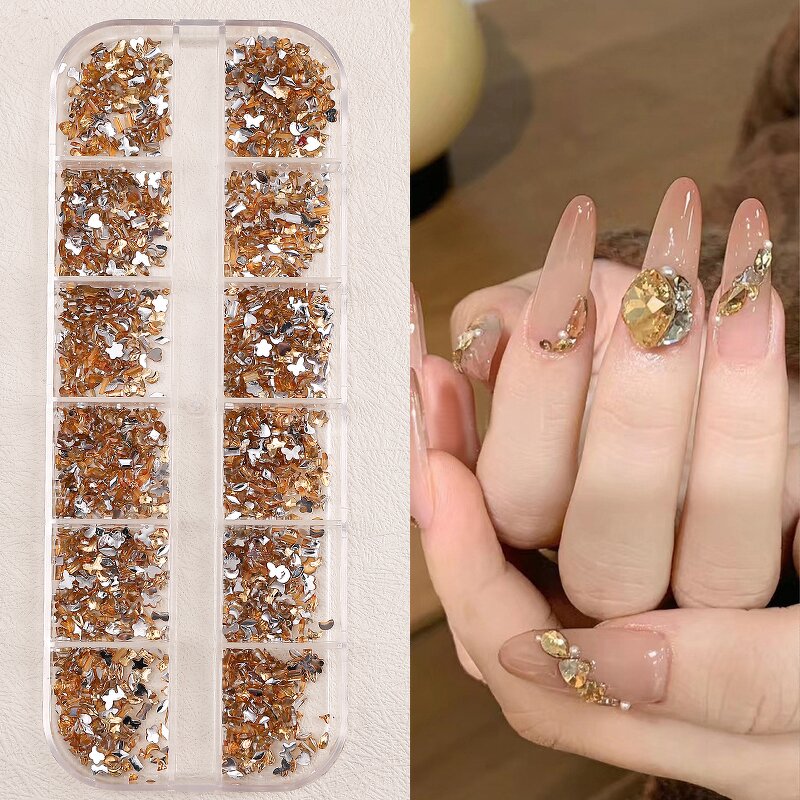 3D Nail Rhinestones - 12Grids Resin Heart Star AB Crystal Diamonds Glitter