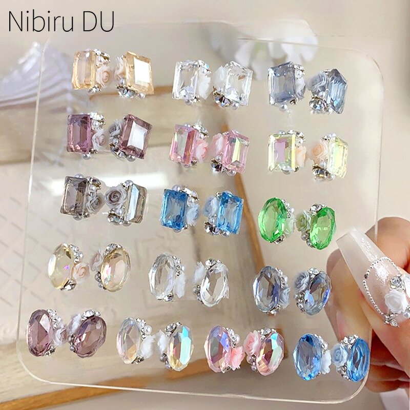 3D Nail Charms - Crystal Pile Diamond Heart Rectangular Pearl Alloy Jewelry