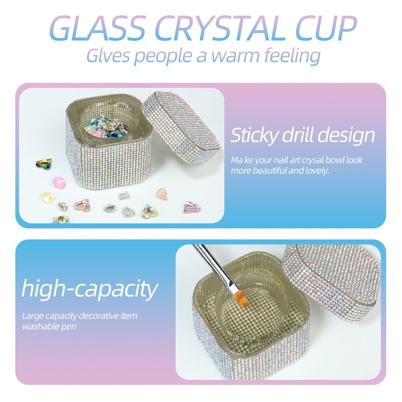 Glass Dappen Dish - High Quality Rhinestone Liquid Powder Crystal Cup with Lid