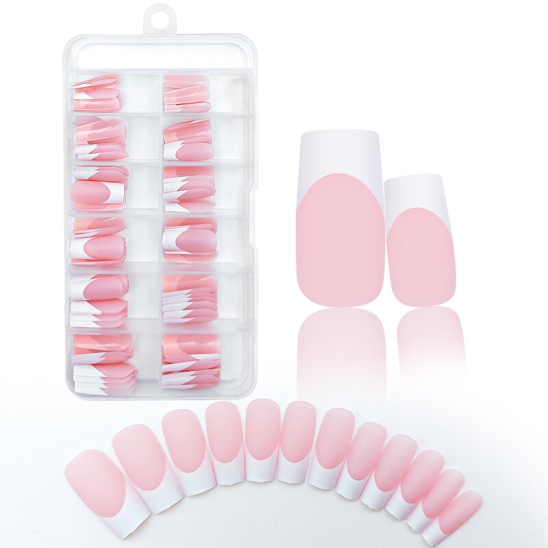 Black White Nail Tips - 120PCS French Square Wearable ABS Press on Nails Boxed