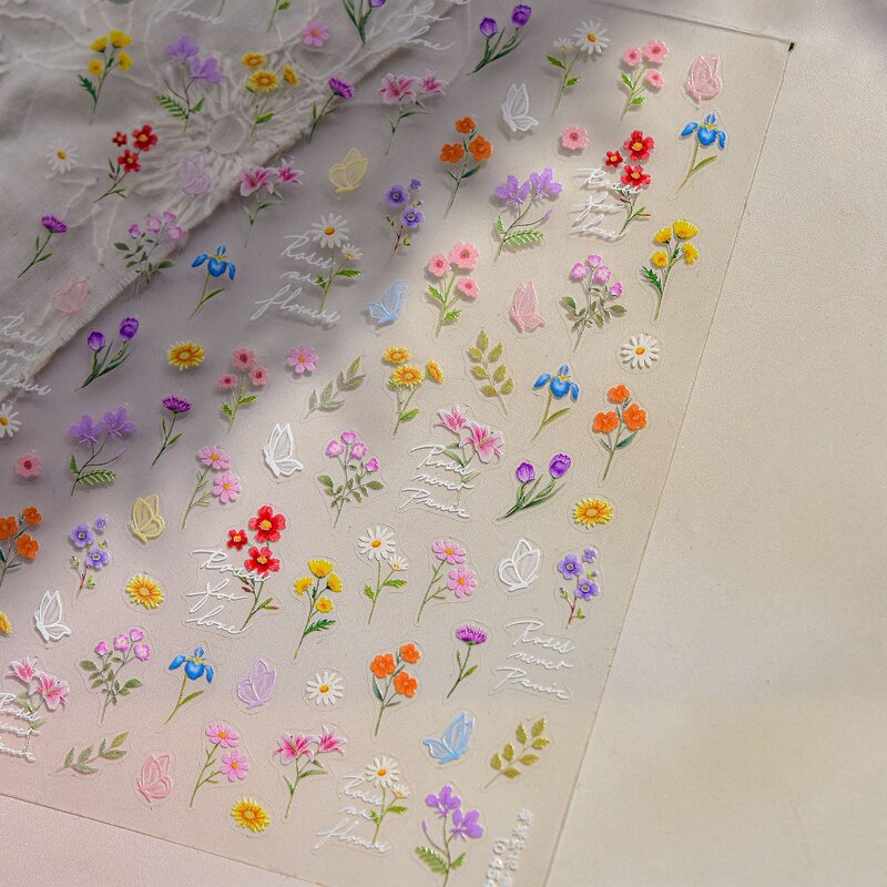 5D Flower Nail Stickers - Wild Self Adhesive Red Blue White Sunflower Decals