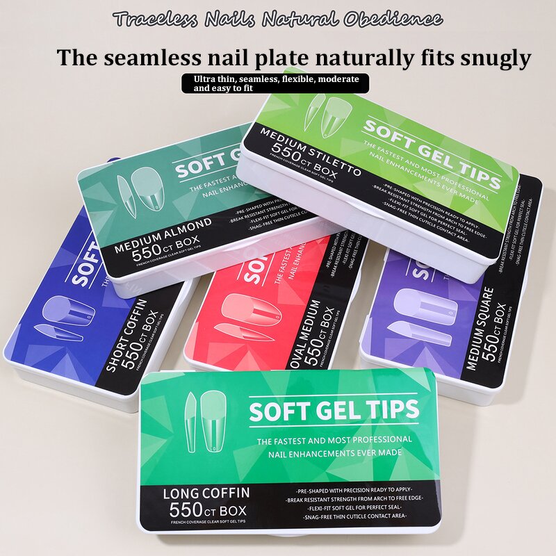 550PCS False Nail Tips - 2025 Stiletto Square Full Cover Acrylic Extensions