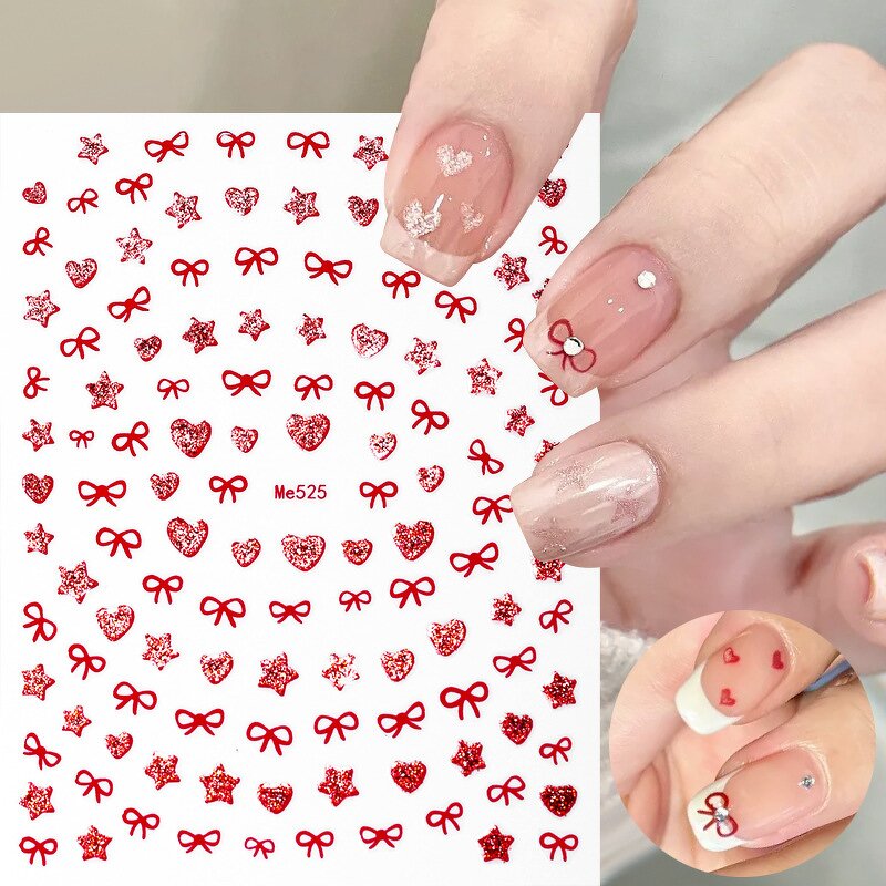 3D Nail Stickers - Shining White Ribbon Bow Star Heart Manicure Decoration