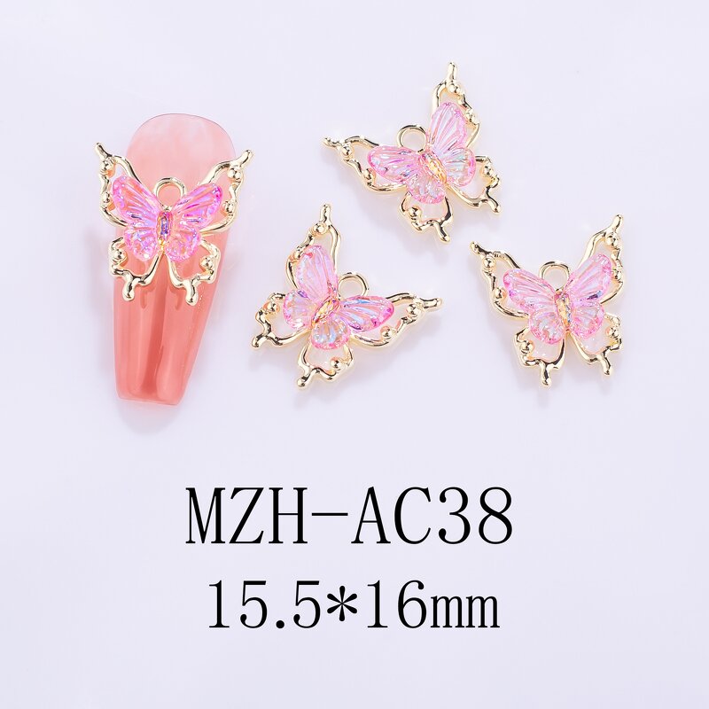 Butterfly Nail Charms - 10pcs Color Gradient 3D Glitter Kawaii Manicure Decor