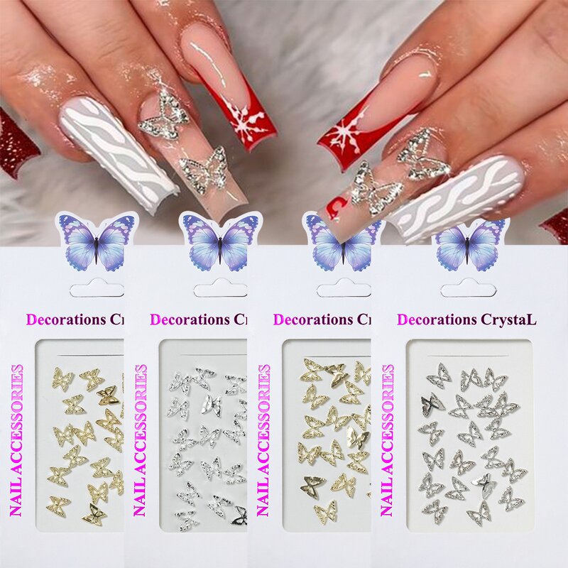 Butterfly Nail Rhinestones - 20pcs/bag Gold Silver Mix 3d Flatback Crystal Charms