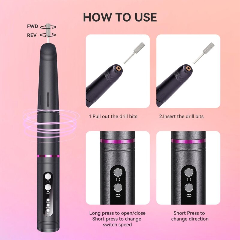 Electric Nail File Drill - 18000RPM Portable Manicure Pedicure Polishing Pen