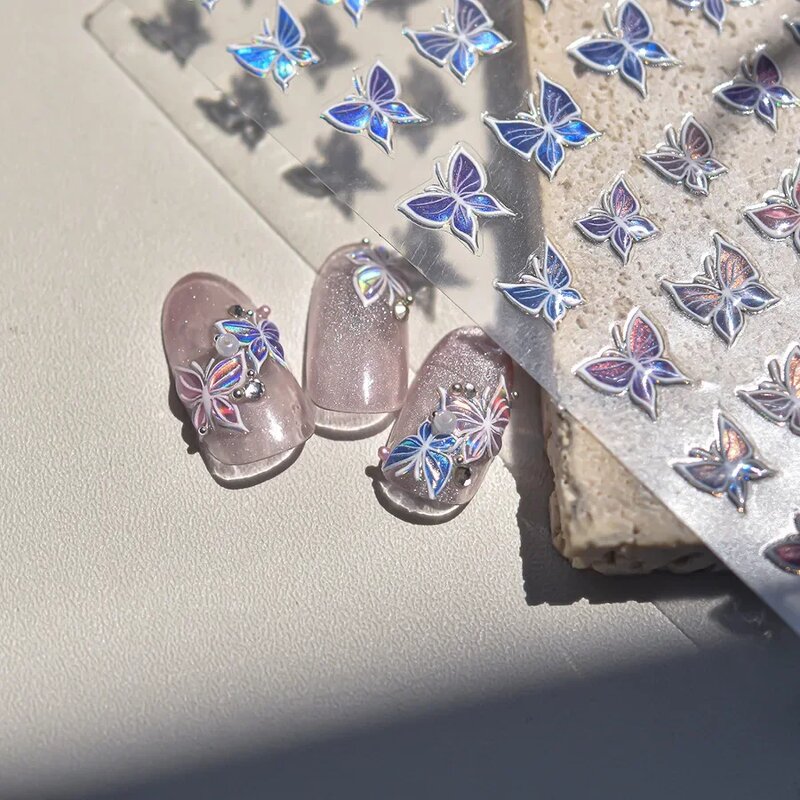 5D Gel Nail Stickers - 2025 French Tomoni Jelly Shine Flower Spa Decals