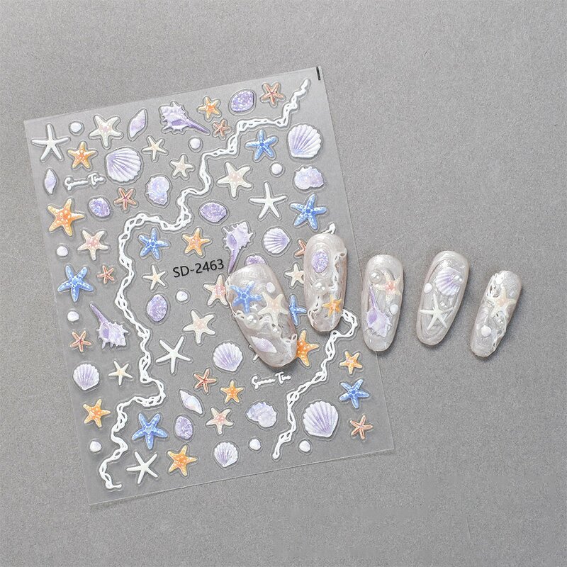 5D Nail Stickers - 2025 Ins Colorful Starfish Shell Ocean Beach Decals