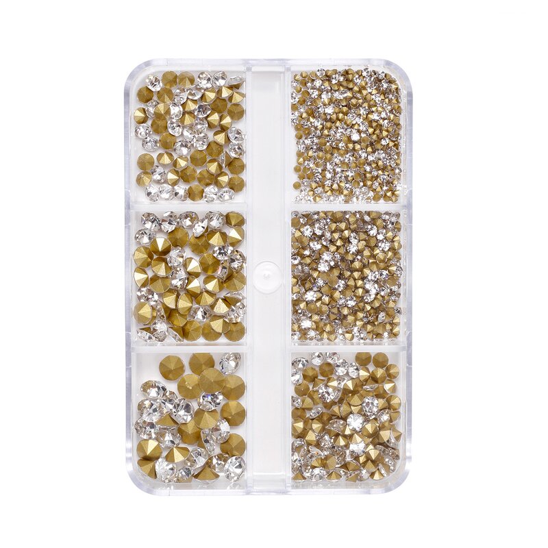 Nail Rhinestones Set - 6 Grid Tapered Bit AB Pointed Bottom Gem Charms Decor