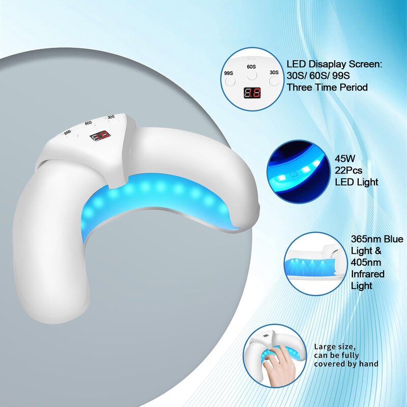UV Gel Nail Lamp - White LED Display Fast-Acting Fingernail Toenail Care Tool
