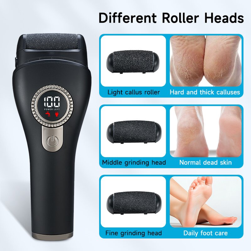 USB Foot File Kit - Rechargeable 3 Rollers Waterproof 3-4 Hours Pedicure Tool