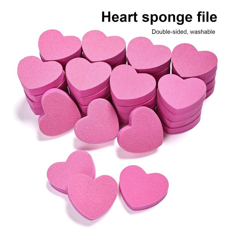 Heart Sponge Nail File - 100/180 Mini Pink Double Side Trimmer Buffer Tool