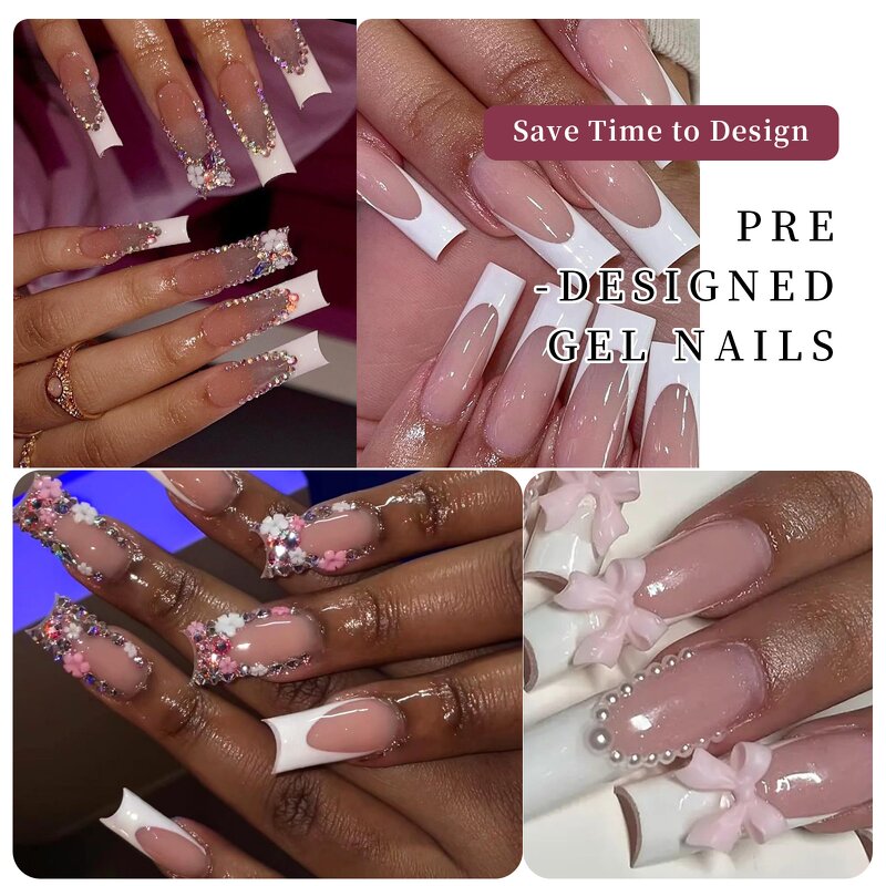 French Press on Nails - 120Pcs Short Almond No Trace Removable False Tips