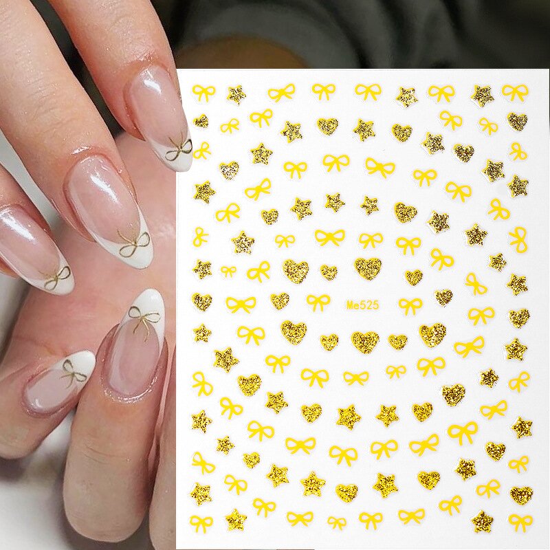 3D Nail Stickers - Shining White Ribbon Bow Star Heart Manicure Decoration